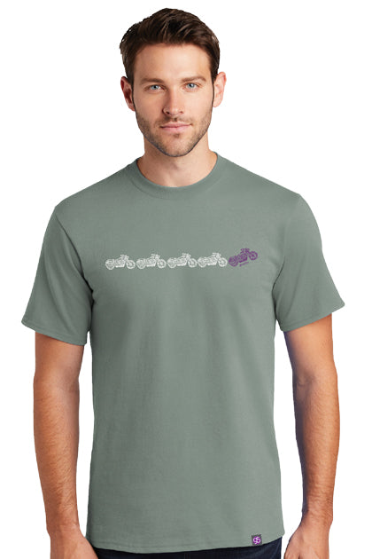Five Things T-Shirt Series: Motorcycles Stonewashed Green  100% cotton
