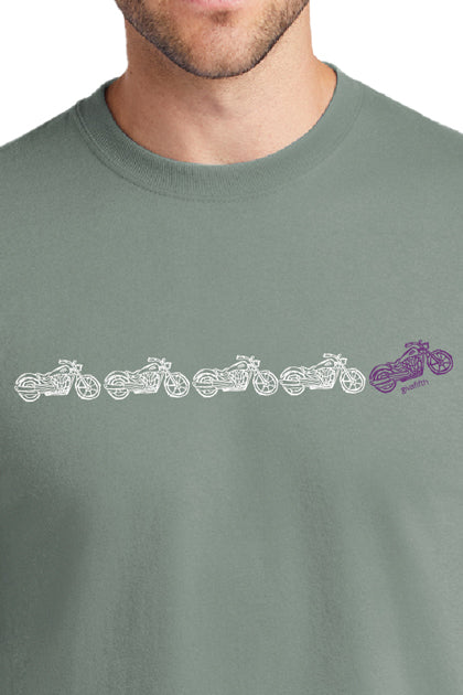 Five Things T-Shirt Series: Motorcycles Stonewashed Green  100% cotton