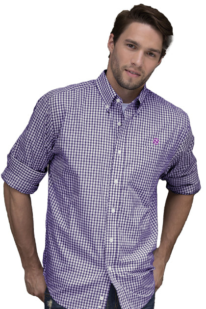 Clinton Gingham Button-Down Shirt 60% cotton/40% polyester Purple