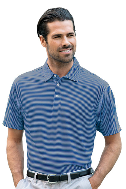 Fifth Hole Striped Performance Polo moisture-wicking Indigo-Blue