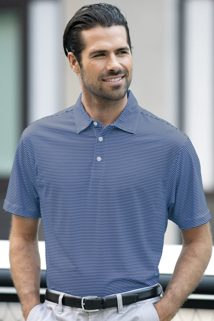 Fifth Hole Striped Performance Polo moisture-wicking  Indigo-Blue