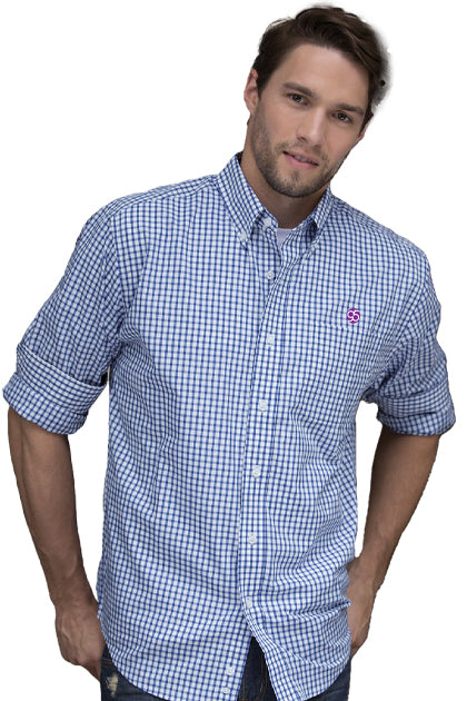 Clinton Gingham Button-Down Shirt 60% cotton/40% polyester Royal