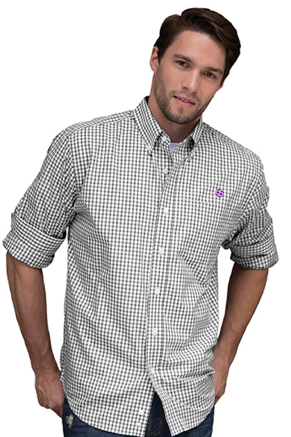 Clinton Gingham Button-Down Shirt 60% cotton/40% polyester Gray