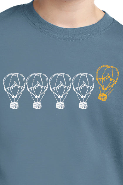 Kids’ Five Things T-Shirt Series: Balloons Stonewashed Blue 100% cotton