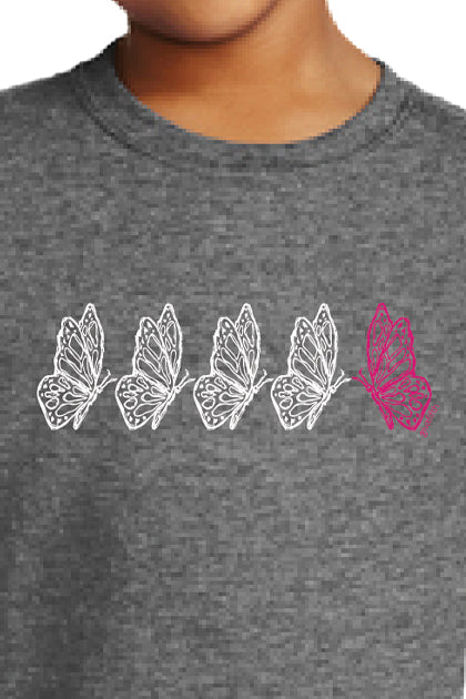 Kids’ Five Things T-Shirt Series: Butterflies Graphite Heather Gray 100% cotton